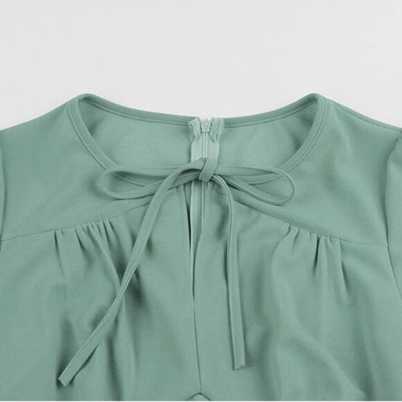 Women's Ruched Bow Tie A Line Vintage Formal Work Dress - Picture 4 of 5